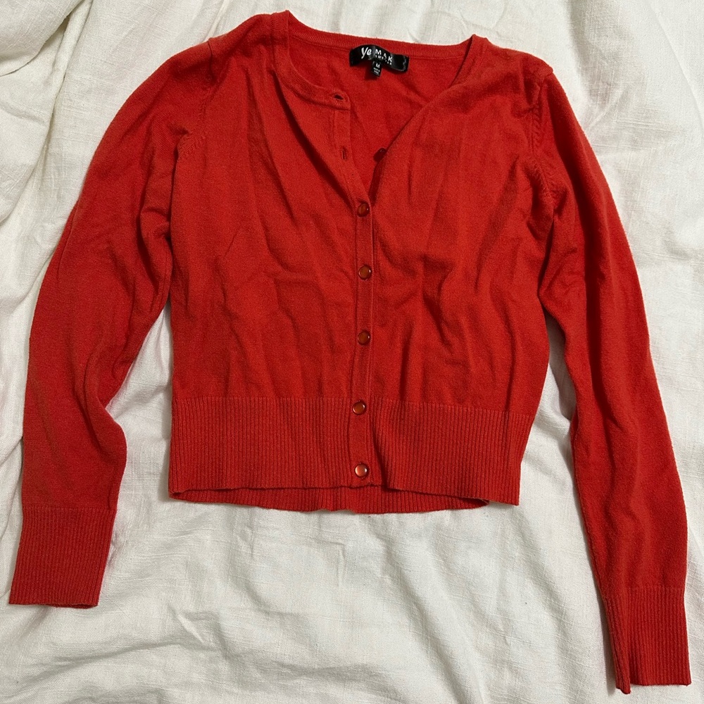 Red cardigan